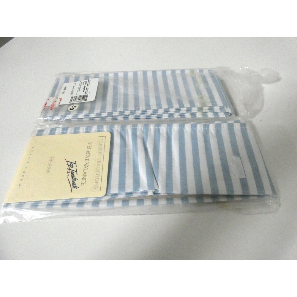 VTG Classic Traditions Color Forum Blue White Stripe Set of 2 Sleeve Valances 3"